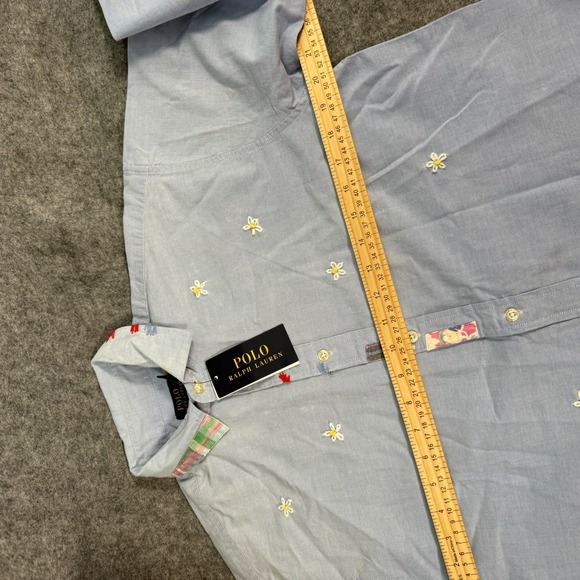 NEW Polo Ralph Lauren Chambray Womens Shirt Sz 4 Button Up Embroidered Patchwork - Picture 5 of 14